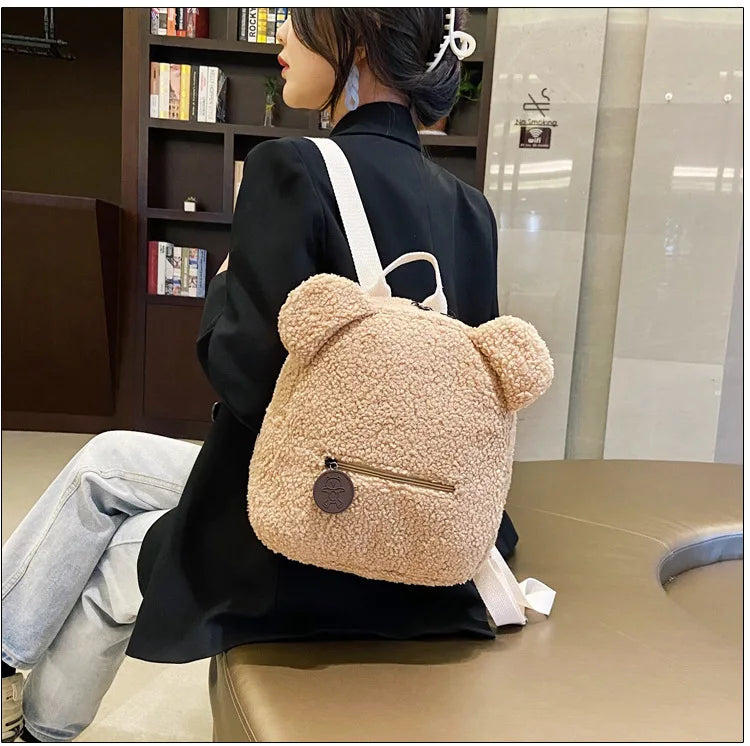 Personalised Womens Girls Cute Bear Pattern Backpack Gift Plush Toddler Backpack for girls Custom Name Small Casual Shoulder