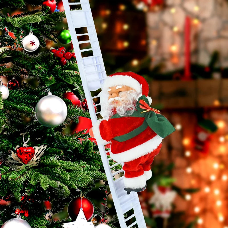 2024 Santa Claus Doll Climbing Ladder with Music Christmas Tree Ornaments Decorations For Home 2025 Navidad New Year Kids Gift