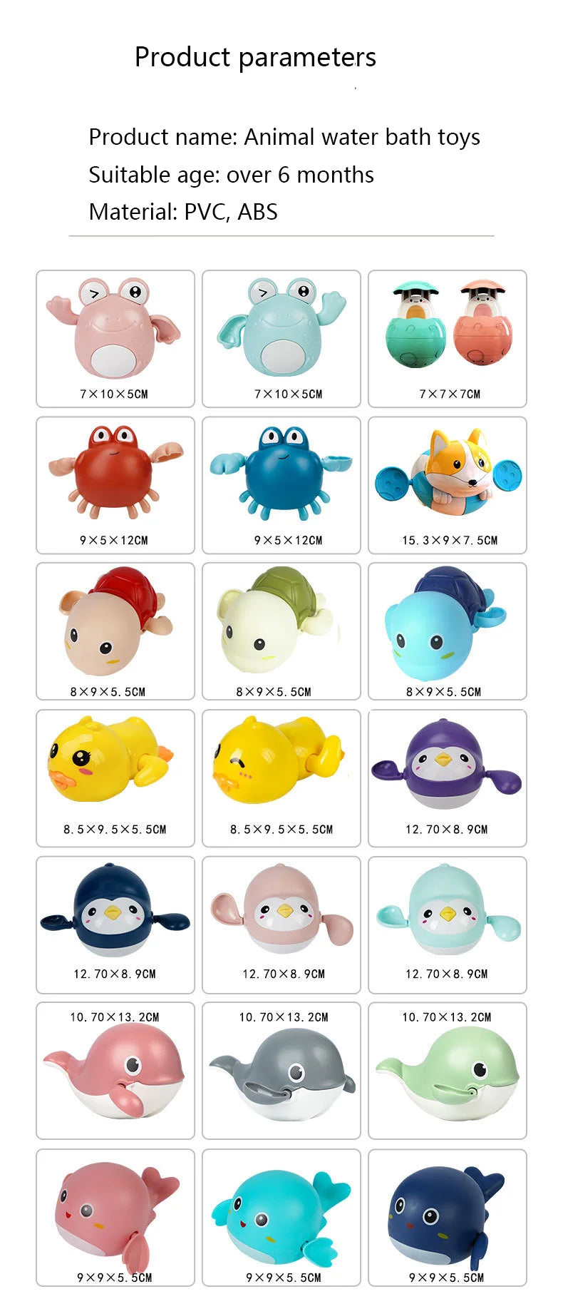 Baby Bath Toys Swimming Bathing Ducks Water Game Cartoon Animal Whale Turtle Classic Clockwork Toys For Toddler 12 24months