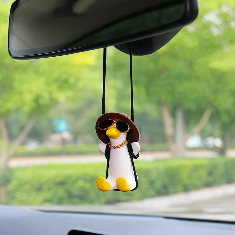 Anime Pink Swing Duck Car Decoration Pendant Cute Auto Rearview Mirror Hanging Ornament For Women Car Ineriror Accessories