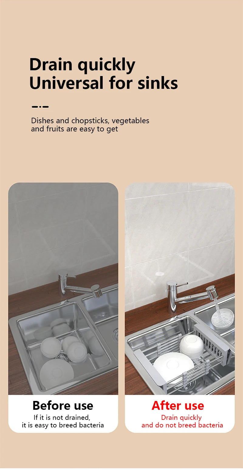 Stainless Steel Telescopic Sink Drain Rack Fruit And Vegetable Dishes And Chopsticks Washing Vegetable Drain Basket