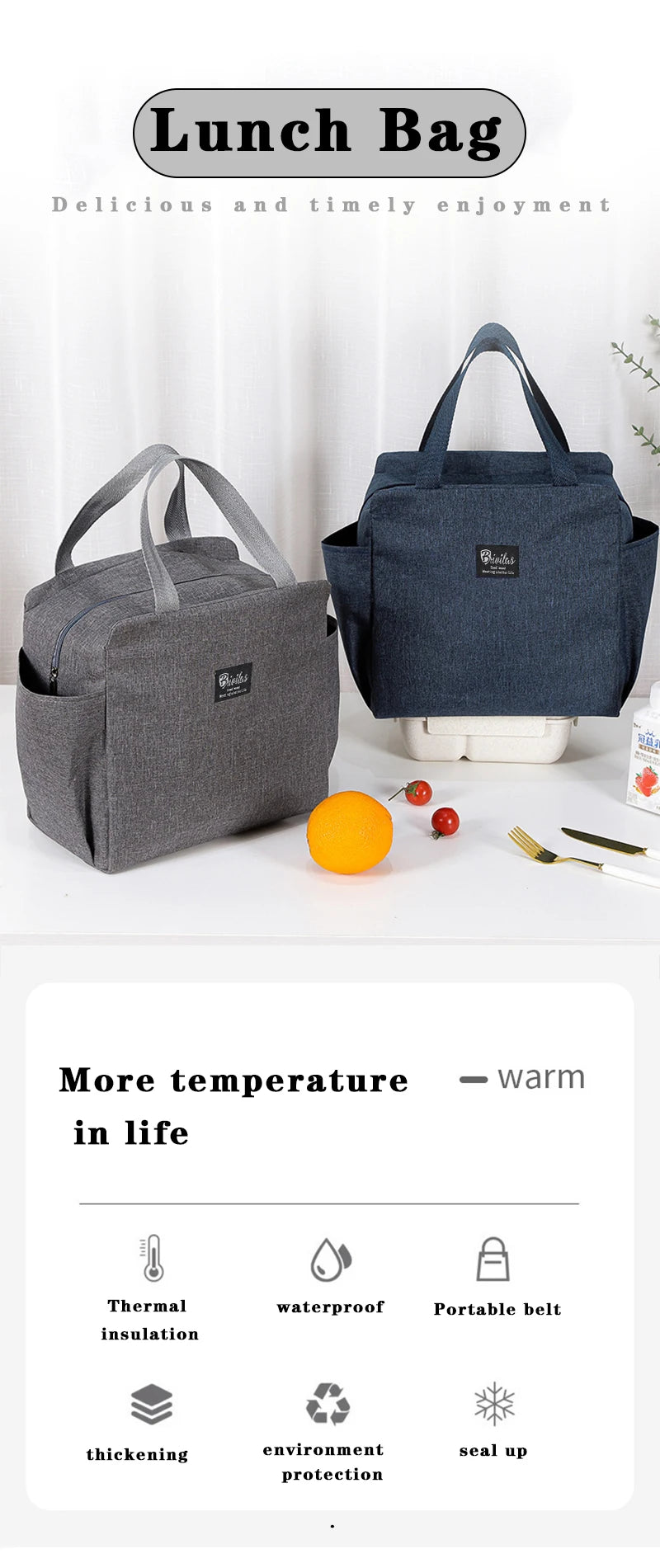 Thermal Lunch Bags Portable Oxford Fresh Cooler Pouch For Office Student Convenient Lunch Box Tote Black Gray Food Container Bag