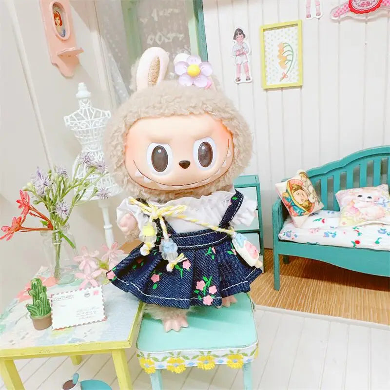 17cm Labubu Clothes Cute Mini Plush Doll's Outfit Accessories Suit Overalls Dress Hairpin for Labubu Dolls Fans Children Gift