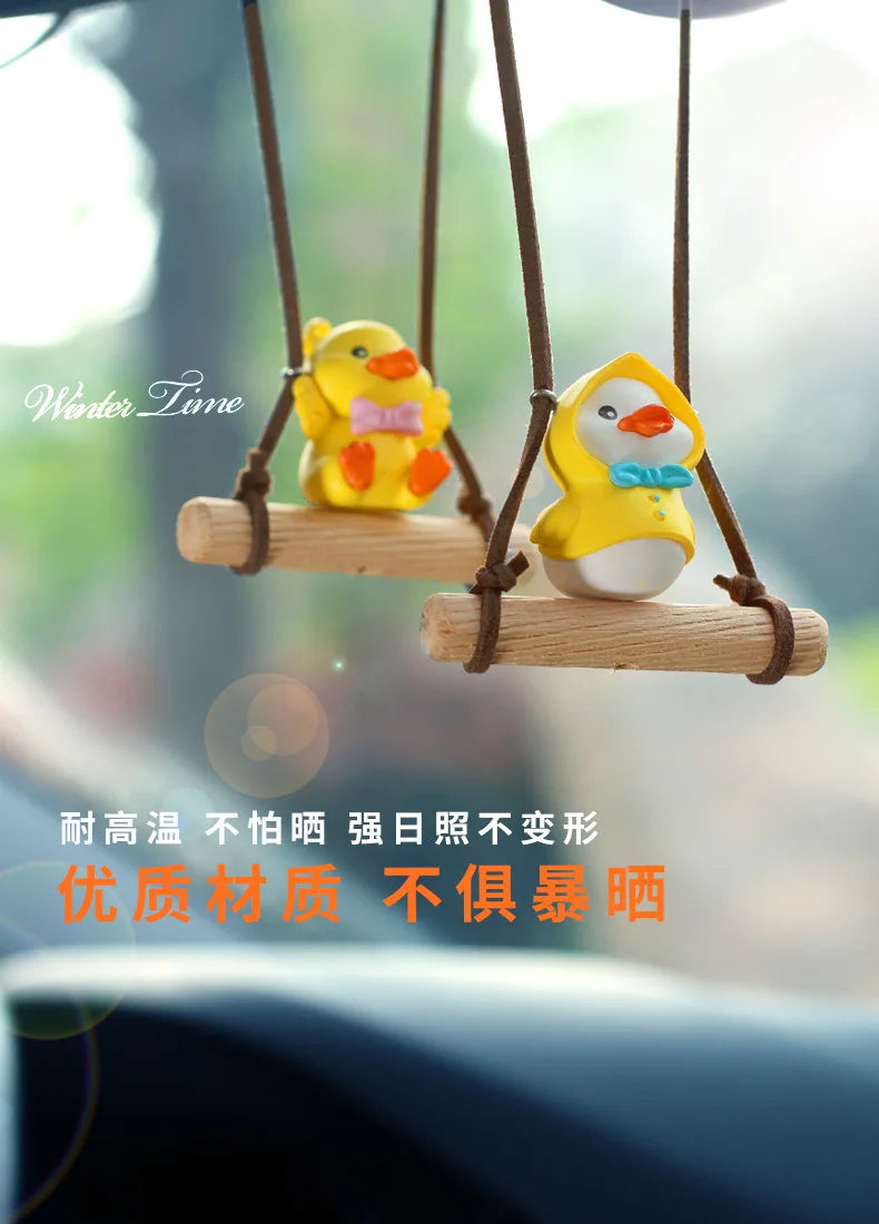 Anime Figure Swing Duck Model Decor Little Yellow Duck Auto Rearview Mirror Hanging Pendant Cute Car Ornaments Accessories Gifts