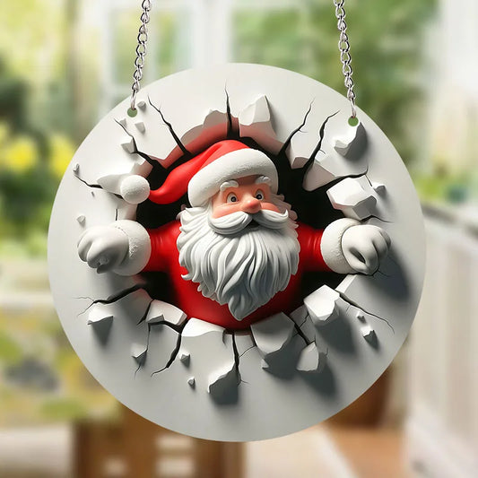 Cross-border Amazon hot sale round acrylic Christmas decoration Santa Claus hanging sign holiday wall decorations