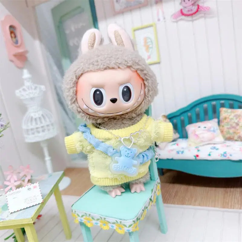 17cm Labubu Clothes Cute Mini Plush Doll's Outfit Accessories Suit Overalls Dress Hairpin for Labubu Dolls Fans Children Gift