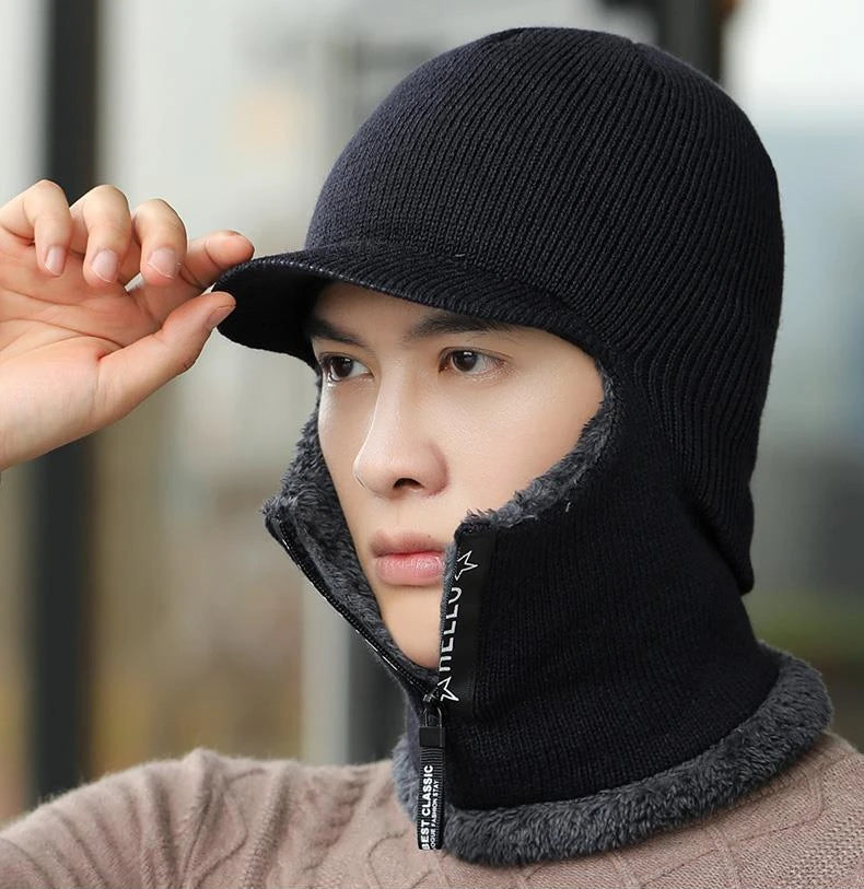 Winter Men Outdoor Ear Protection Warm Thick Plush Wool Hat Women Soft One Piece Hat Scarf  Female Fashion Prevent Cold Wind Hat