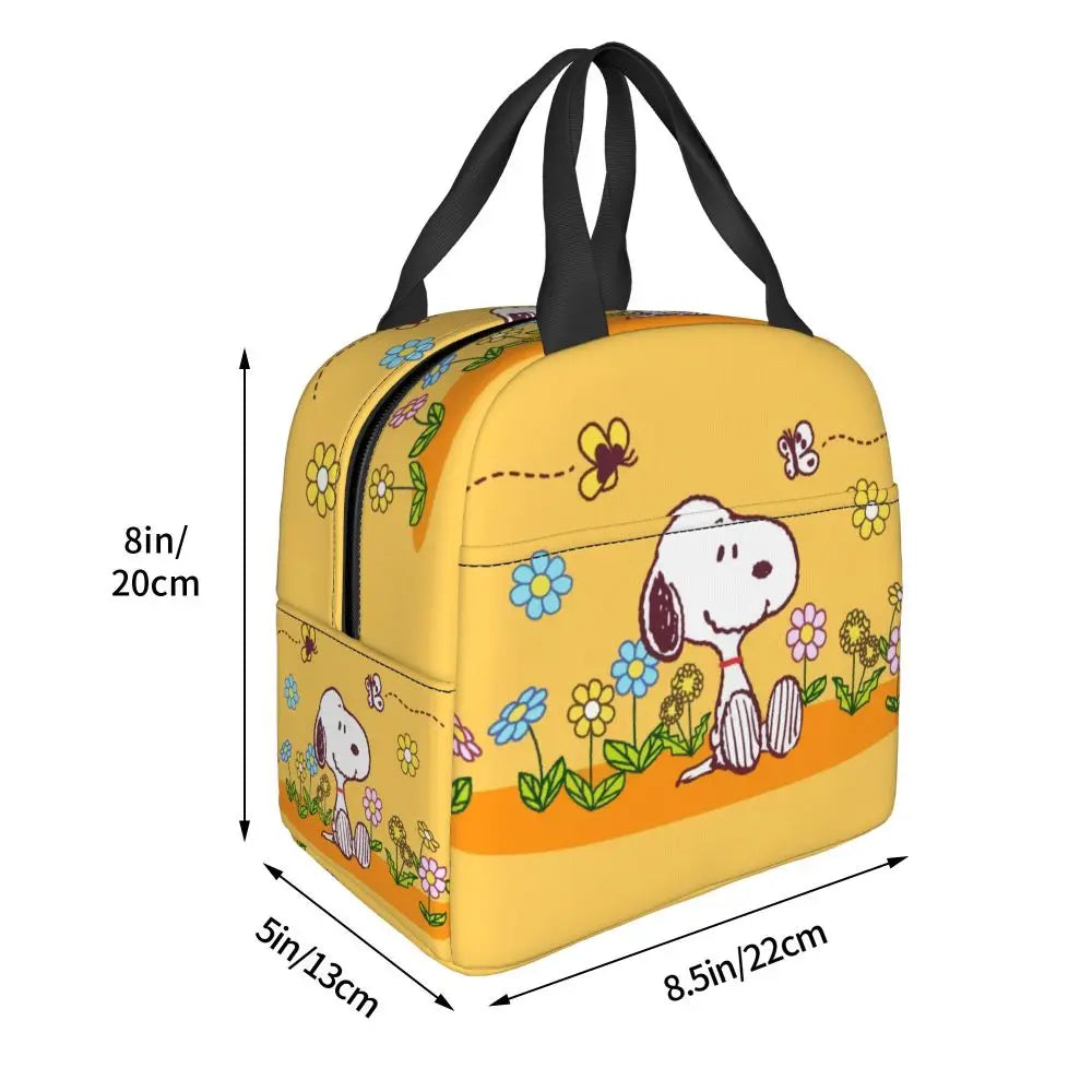 Custom Cute Cartoon Snoopy Insulated Lunch Box for Women Portable Warm Cooler Thermal Lunch Bag Picnic Food Container Tote Bags