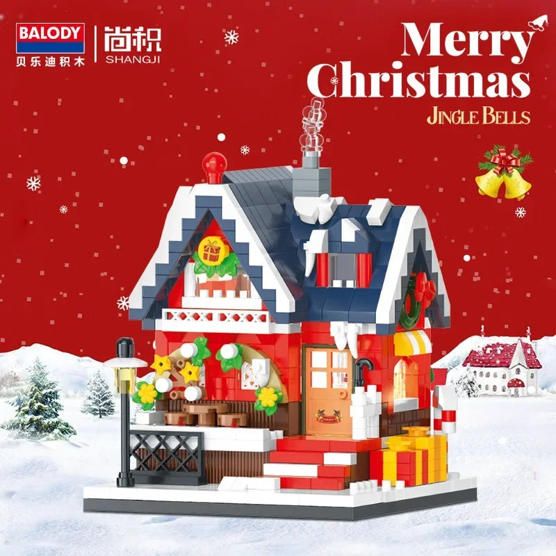 Christmas Snow House Mini Building Blocks Set Balody Coffe Candy Book Shop City View 3D Model Brick Boys Toys Children Xmas Gift