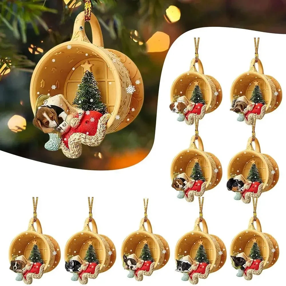 Cute Puppy Acrylic Christmas Pendant, Christmas Tree Ornaments Christmas Decorations for Home 2024 Gifts New Year Room Decor