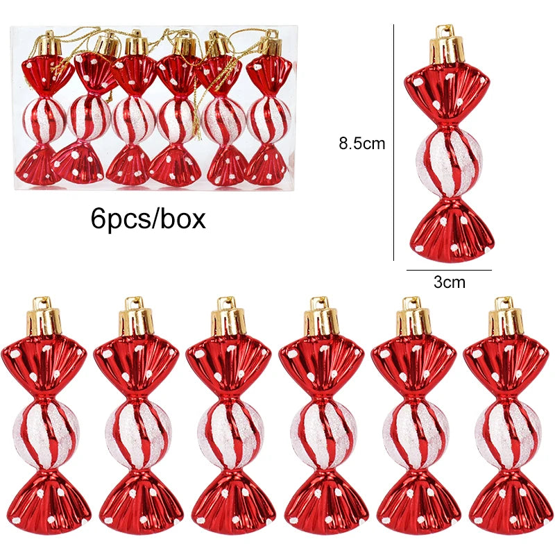 6Pcs Christmas Red Candy Crutch Lollipop Xmas Tree Hanging Pendant Ornaments 2024 New Year Gift Christmas Home Decoration 2023