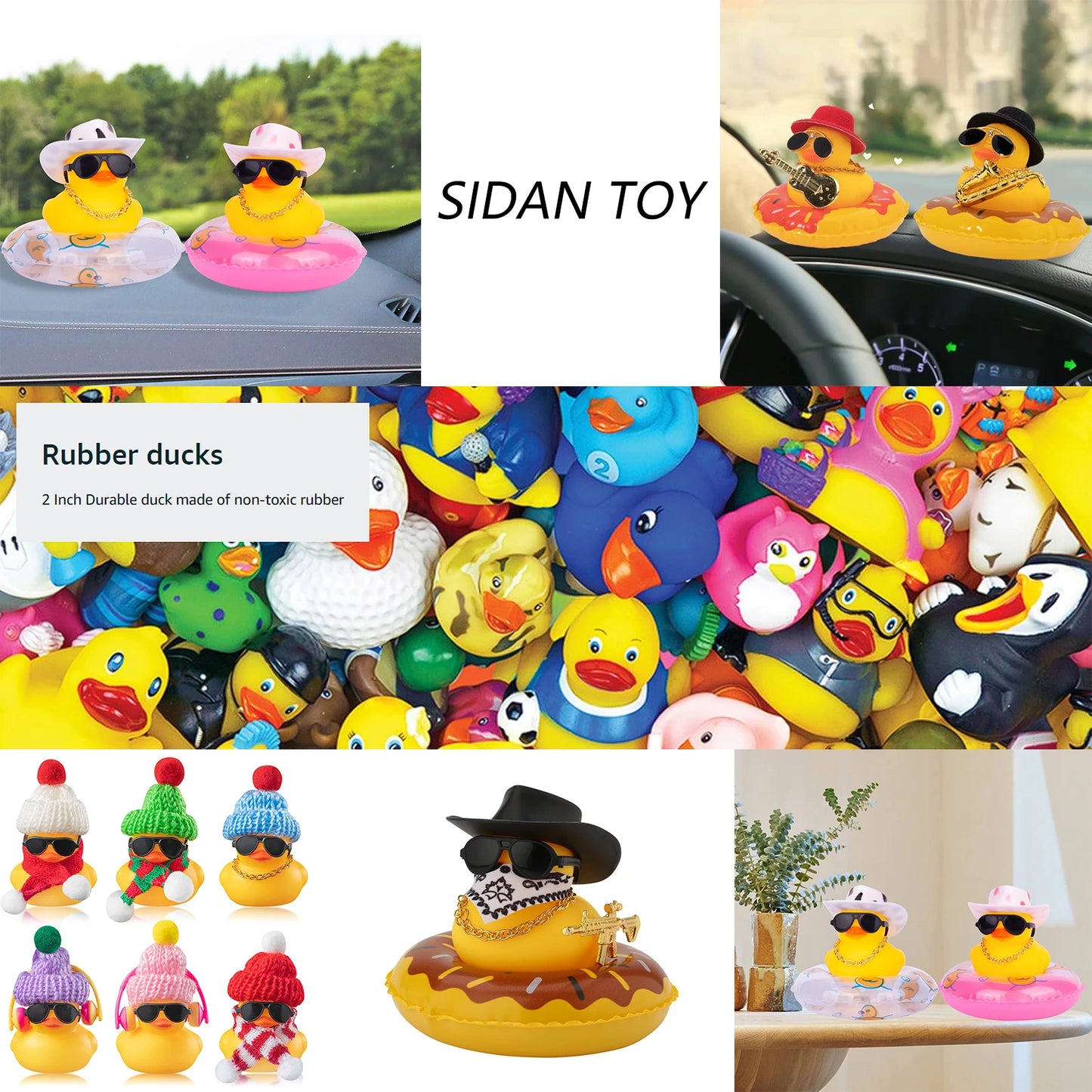 Rubber Duck Car Ornaments Duck Car Dashboard Decorations for Cool Car Accessories with Cowboy Hat Necklace and Sunglasses