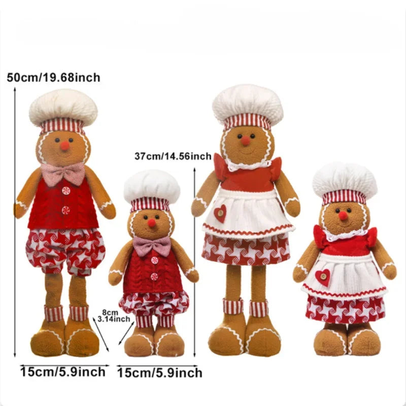 Christmas Telescopic Gingerbread Man Doll Adorable Chef Hat Gingerbread Man Standing Figurines DIY Christmas Window Decoration