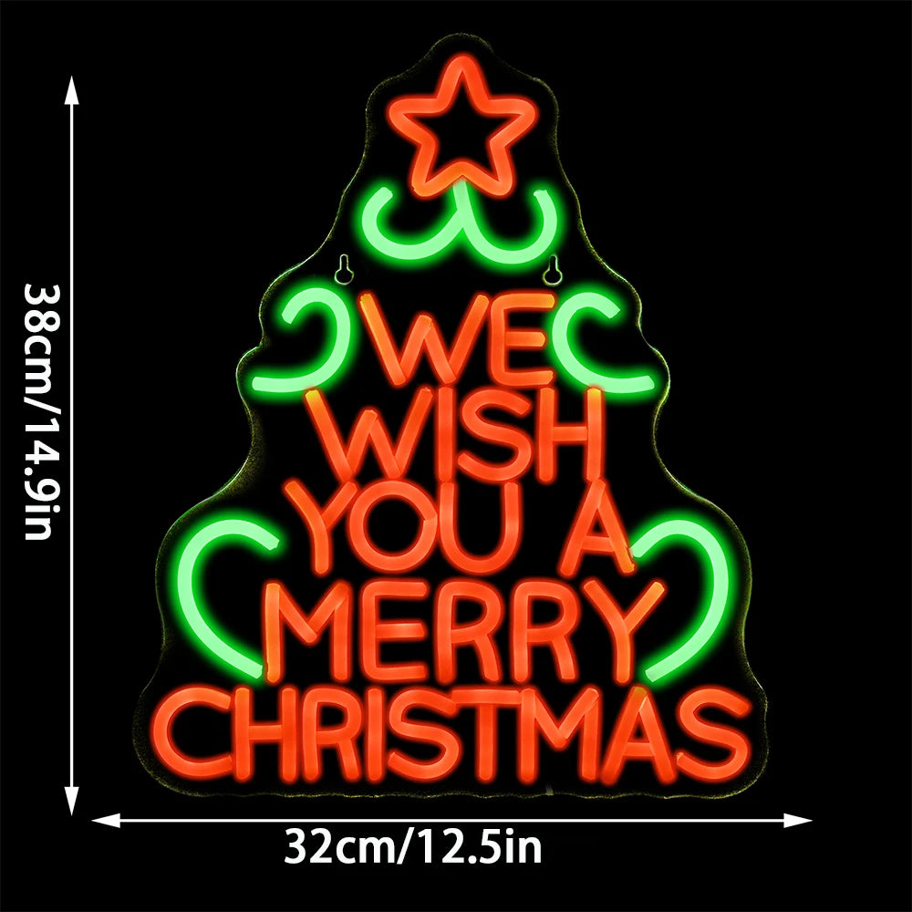 Merry Christmas Neon LED Sign Xmas Tree Shaped Room Decoraiton For Navidad Home Bedroom Party Club Dimmable Art Wall Decor Signs