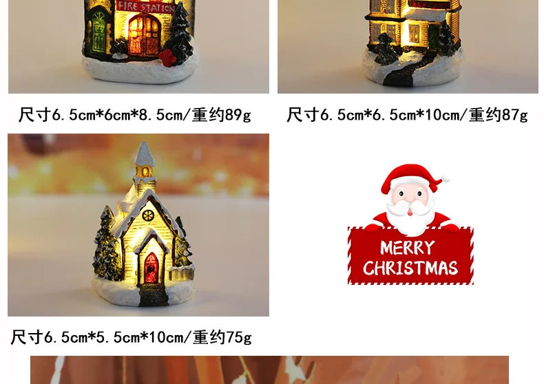 2022 LED Christmas Decorations Resin Small House Micro Landscape XMS Ornament Christmas Gift Decorative Figurines  Home Decor