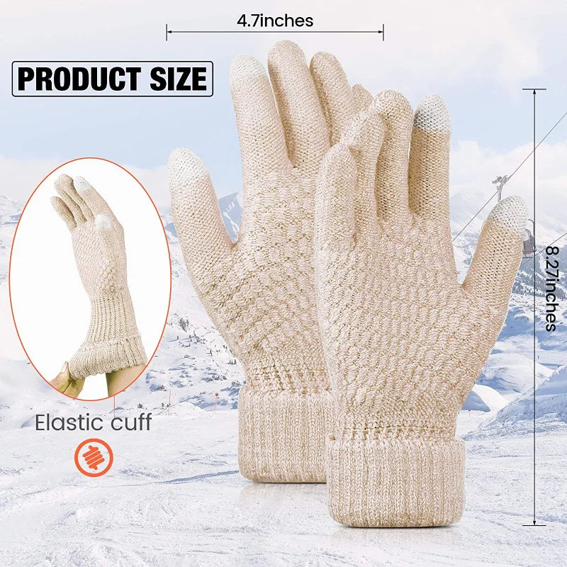 New Women Plush Thicken Touch Screen Gloves Adult Soft Warm Fleece Lined Knit Gloves Female Elastic Cuff Texting Gloves Unisex