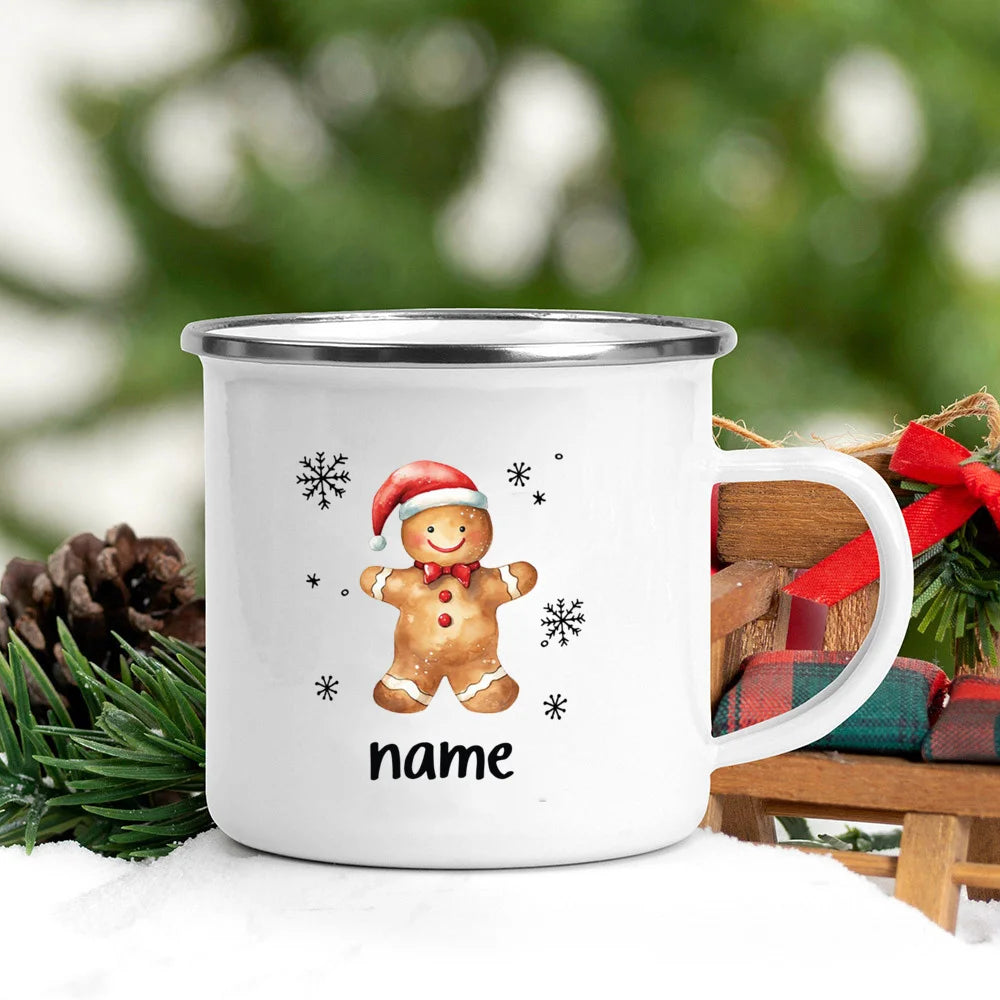 Personlized Cookie Snowman with Name Mug Hot Cocoa Chocolate Mug Drink Jiuce Cup Christmas Decor Enamel Mugs  Xmas Gift for Kids