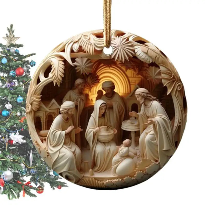 3D Acrylic Nativity Ornaments Effect 2025 New Year Christmas Hanging Deco ChristmasTree Pendant The Birth Of Jesus Home Decor