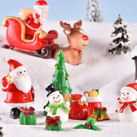 Christmas Mini Resin Figurines Miniatures Santa Claus Snowman Elk Ornament Micro Landscape Merry Xmas Ornament Decoration 2024