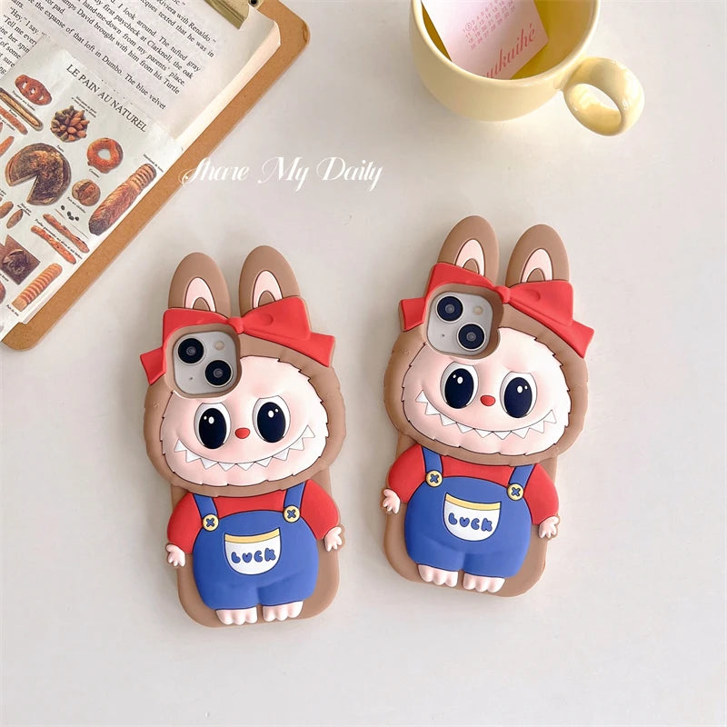 For iPhone 16 promax 15 14 Plus 13 12 11 Pro Max Phone Case 3D Labubu Soft Silicone cases Romper So Cute Cartoon Cover Fundas