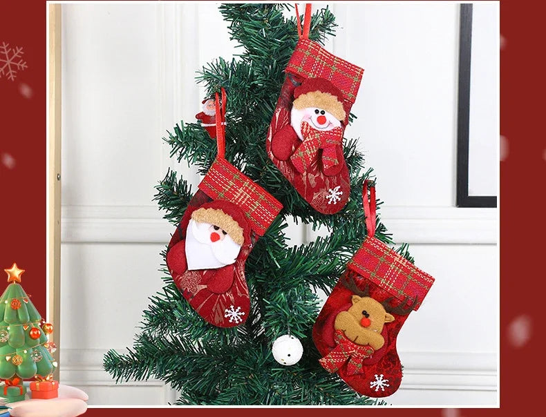 2pcs 2023 New Christmas Decoration Socks Cartoon Santa Claus Fawn Snowmen Socks Christmas Tree Hanging Ornaments Home Decoration