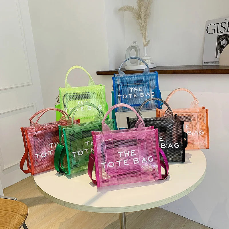 Women Large Tote Handbag Clear PVC Beach Bag Transparent Bag Luxury Designer Shoulder Crossbody Summer Beach Jelly Bags bolso mu