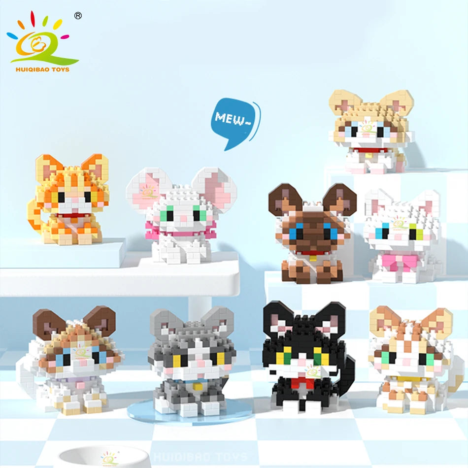 HUIQIBAO MINI Cute Pet Dog Cat Micro Building Block Model Set Kids City Cartoon Animal Diamond Bricks Educational Toys for Adult