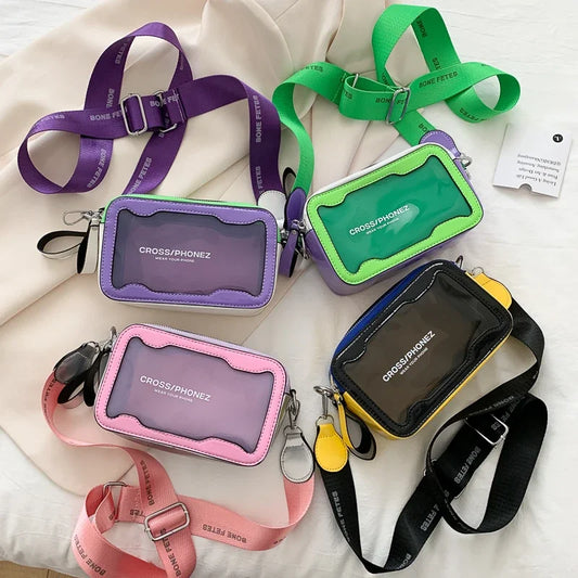 Summer Transparent Jelly Bag Trend Women's Clear PVC Crossbody Bag Candy Color Ladies Wide Shoulder Strap Messenger Beach Bag