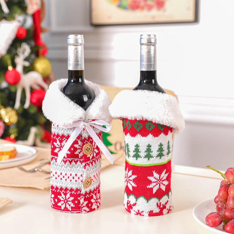 Creative Christmas Wine Bottle Set Golden Velvet Dress Wine Bottle Covers Sleeve Santa Snowman Xmas New Year Dinner Table Decor