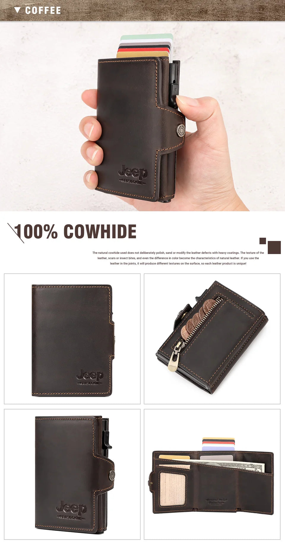 Genuine Leather Men's Short Wallet Small Mini Money Clip RFID BLocking Credit Automatic  Card Holder with Free Engraving Service