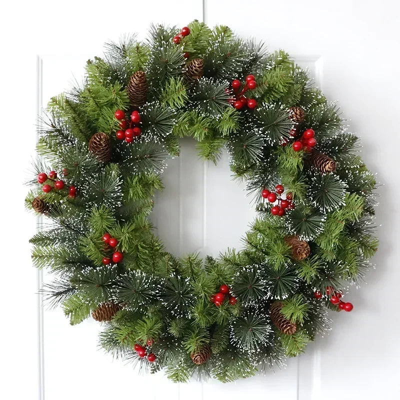 Christmas Wreaths 2024 New Year Front Door Wall Decorations Artificial Fake Pine Branches Xmas Tree Garland Hanging Ornaments