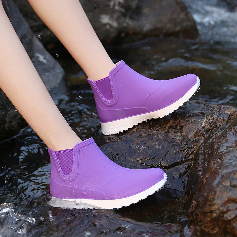 Fashion Rain Shoes for Women Rubber Boots Platform Ankle Boots 2024 Autumn Winter Slip on Women Booties Work Shoes Botines Mujer