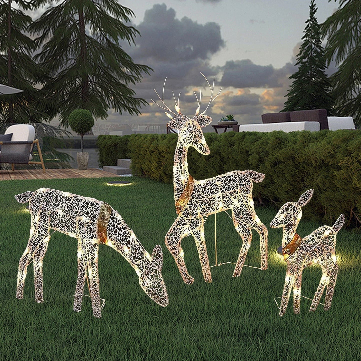 Metal Frame Reindeer Decor Glowing Christmas Deer Ornament Set with Led Lights for Outdoor Xmas Decorations Metal Frame for Home