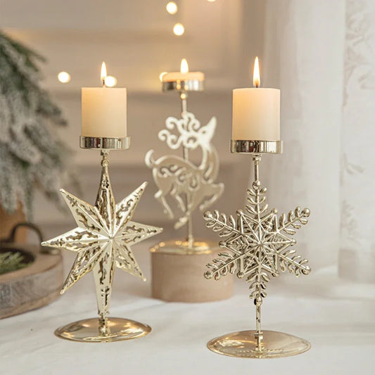 Christmas Votive Candle Holder Metal Tealight Holder Xmas tree elk Snowflake Patterns for Winter Xmas Table Centerpiece Decor