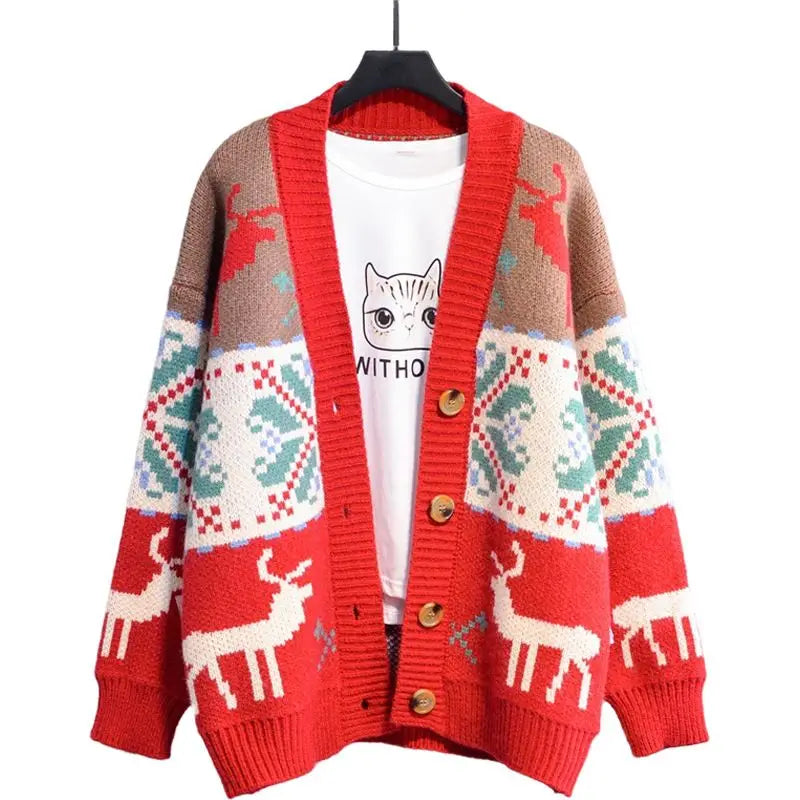 Knitted Ugly Christmas Sweater Knit Sweaters For Men Cardigan Couple Vintage Sweater Cardigans Coat Y2K Jacket Men's Clothing