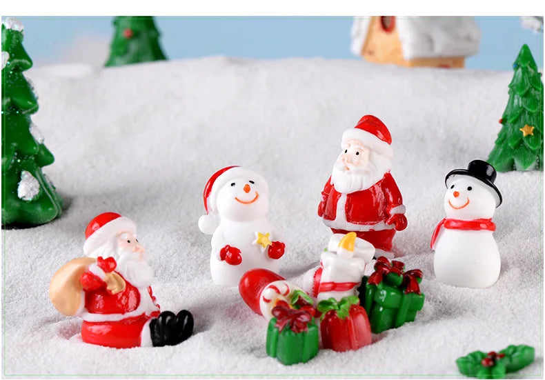 New Christmas Gift Figurines Miniature Santa Claus Snowman Micro Landscape Ornaments For Home Decorations Kawaii Desk Decor Room