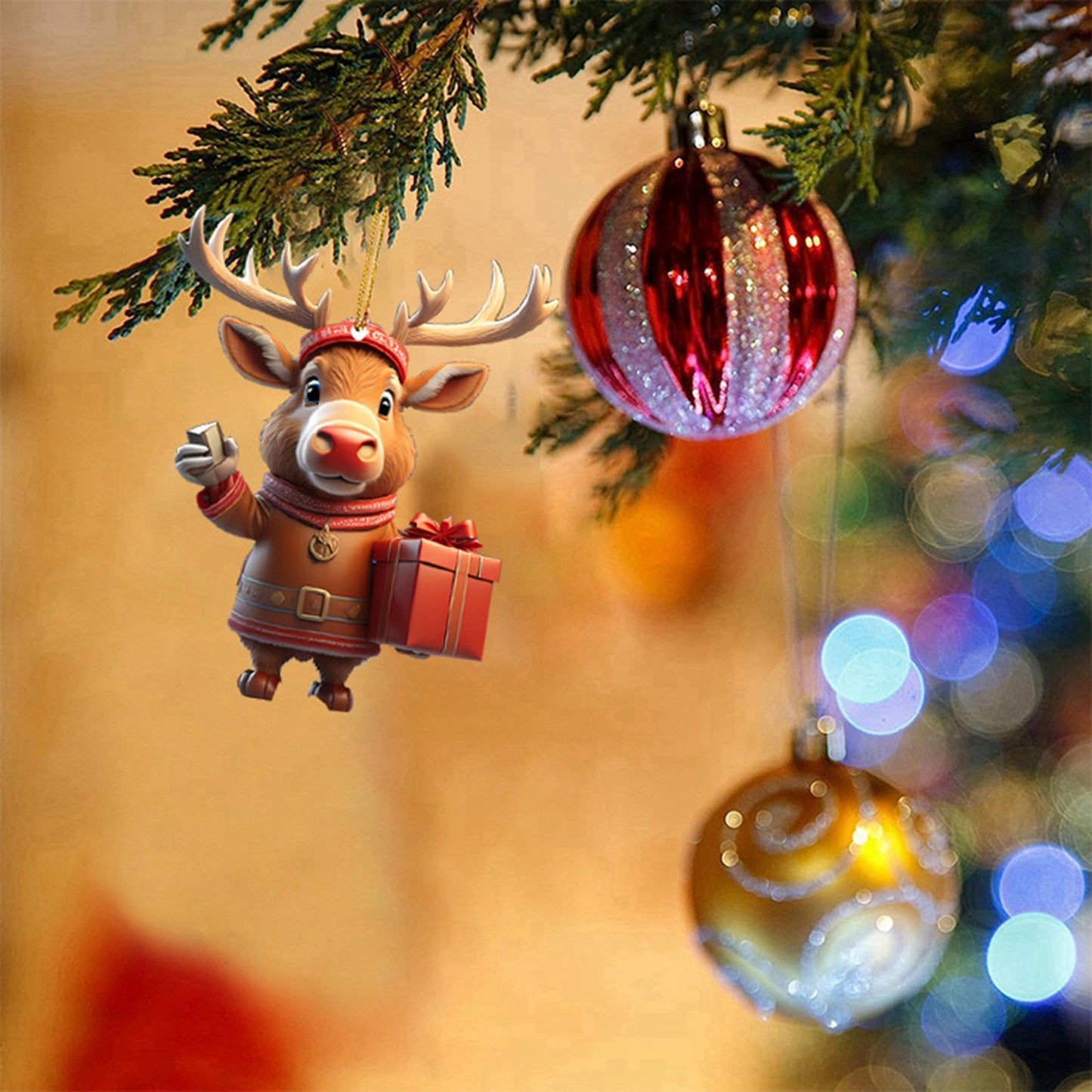 Cartoon Christmas Deer Car Hanging Decor Christmas Tree Pendant 2023 Home Xmas Party Decoration For 2024 New Year Decor Gifts