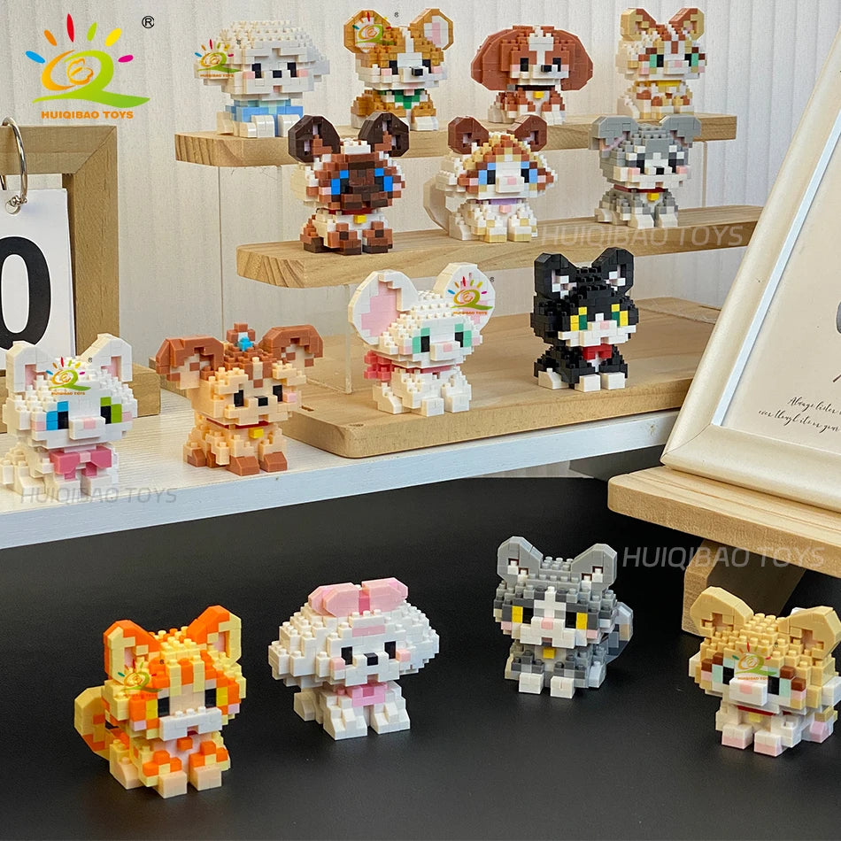 HUIQIBAO MINI Cute Pet Dog Cat Micro Building Block Model Set Kids City Cartoon Animal Diamond Bricks Educational Toys for Adult