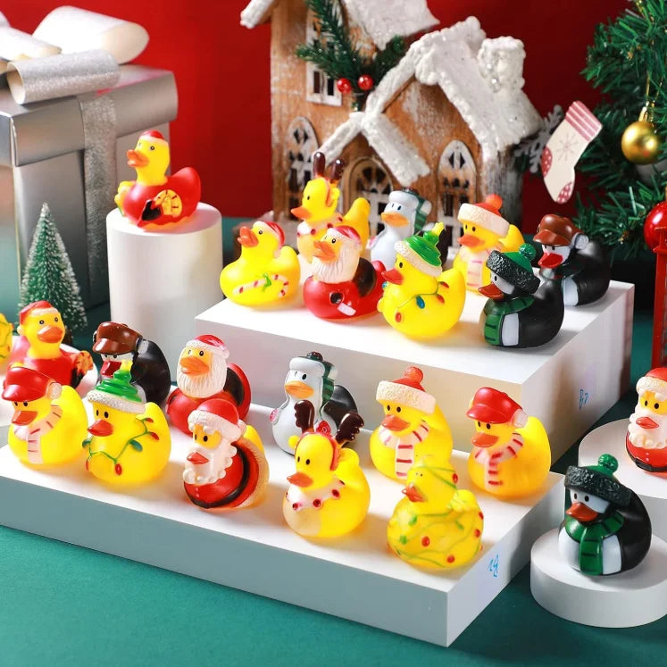 6-24pcs Christmas Rubber Ducks 2.5 Inch Assorted Rubber Ducks with Various Christmas Characters Novelty Rubber Duck Toys