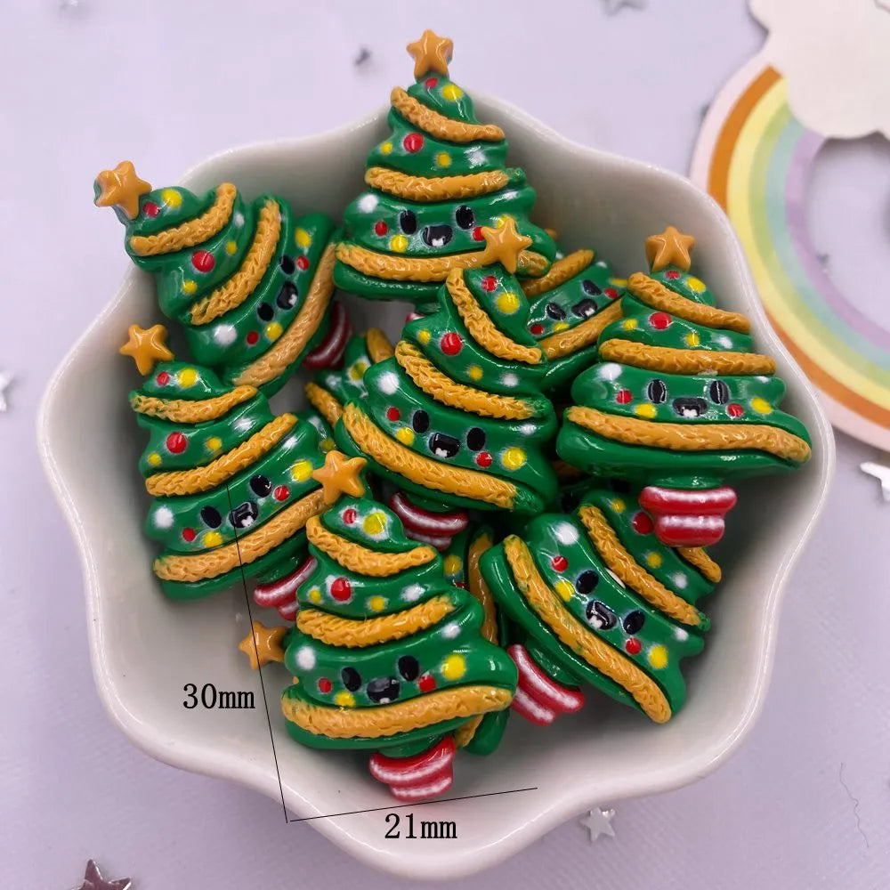 Resin Kawaii Colorful Santa Trees Elk Snowman Bells Flatback Stone Cartoon Christmas Figurine 10PCS Scrapbook DIY Decor Crafts