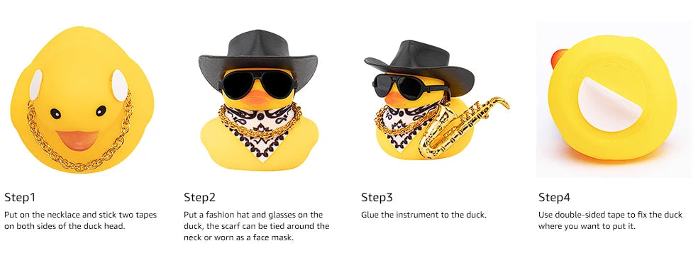 Rubber Duck Car Ornaments Duck Car Dashboard Decorations for Cool Car Accessories with Cowboy Hat Necklace and Sunglasses