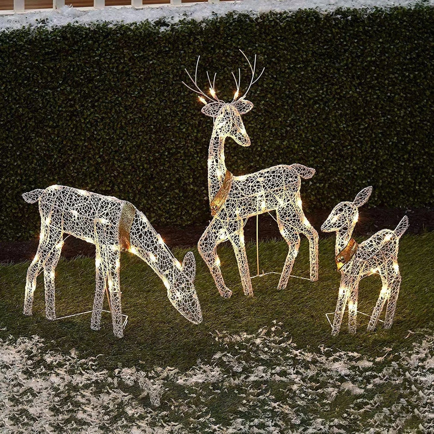 Metal Frame Reindeer Decor Glowing Christmas Deer Ornament Set with Led Lights for Outdoor Xmas Decorations Metal Frame for Home