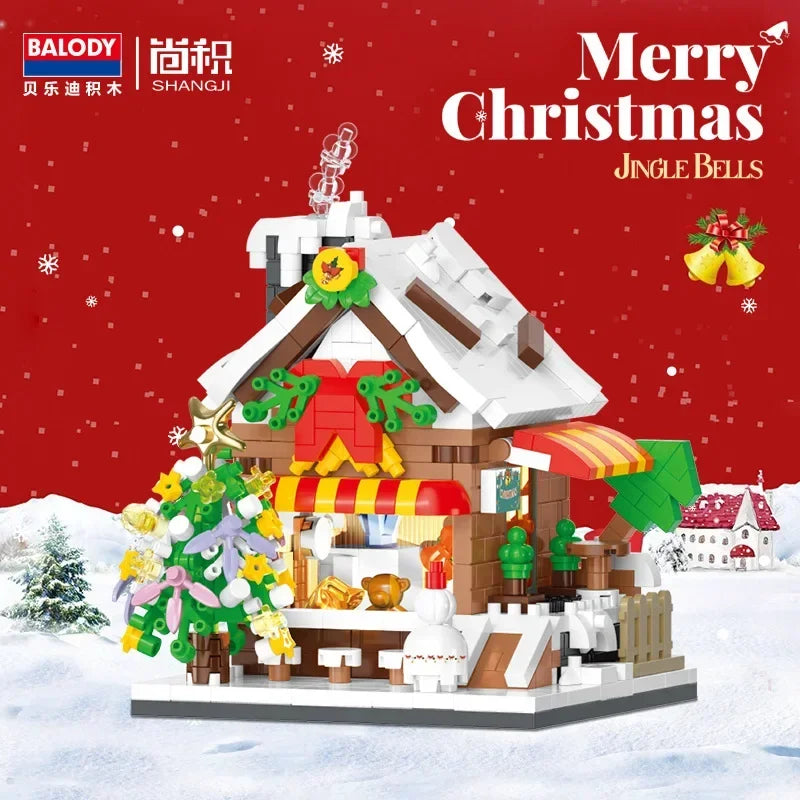 Christmas Snow House Mini Building Blocks Set Balody Coffe Candy Book Shop City View 3D Model Brick Boys Toys Children Xmas Gift