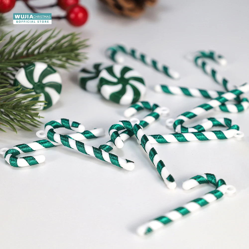 24PCS Mini Candy Canes Miniature Christmas Tree Decoration Peppermint Swirls Pendant DIY Scrapbook Craft Gift Home Party Navidad