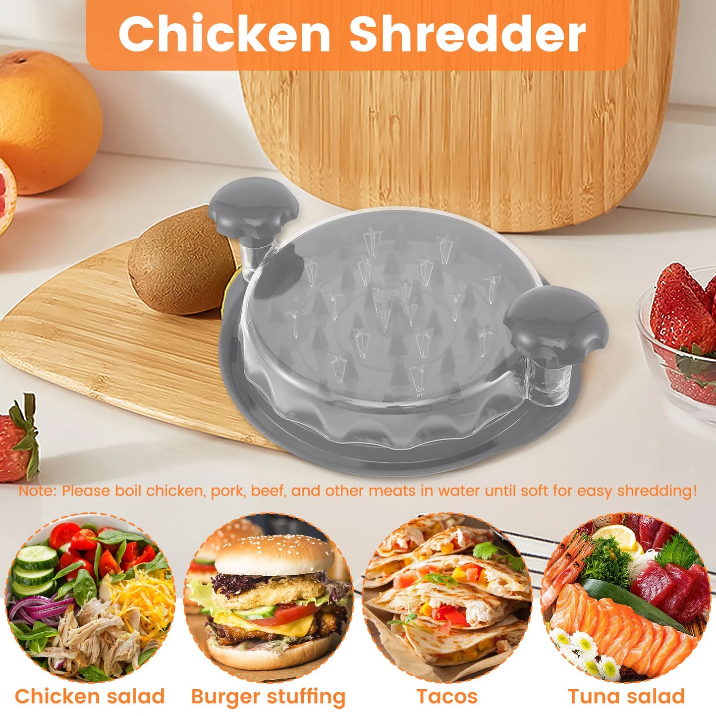 Chicken Shredder, with Clear Lid Non-Slip Chicken Breast Shredder with Ergonomic Handle BPA Free Chicken Shredder Tool for Home