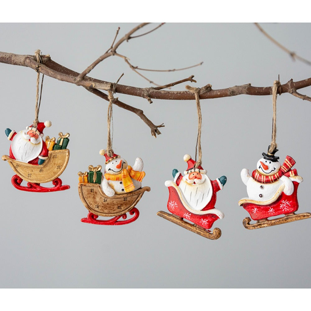 Christmas Retro Figurines Ornament Santa Claus Snowman Sleigh Tree Resin Decoration for Fairy Garden Doll House Home Decor