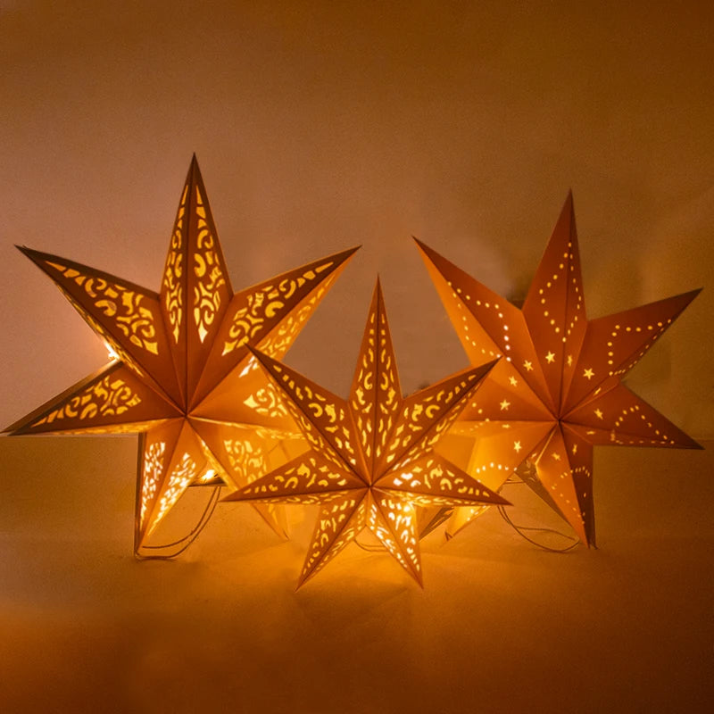 35/45/75cm Hollow Out Star Hanging Pendant Eid Mubarak Decorative Home Islam Muslim Light Paper Lantern Stars Lampshade Decor