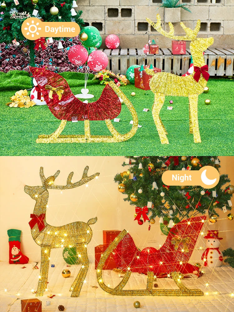 Lighted Deer Reindeer Family Lighted Deer Christmas Decoration With LED Lights Reindeer And Sleigh Indoor Outdoor Yard Ornament