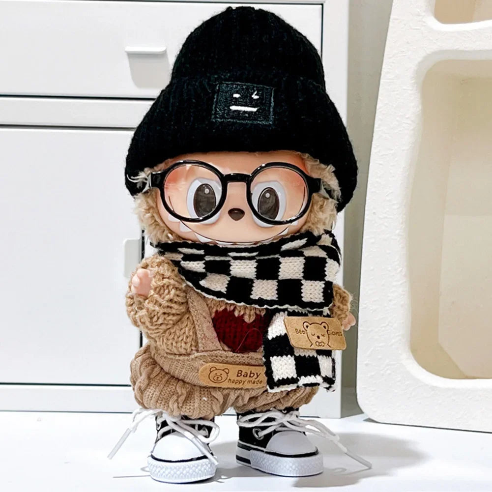 For 17cm Labubu V1 V2 Outfit Doll Clothes Fashion Clothes Hoodies Color Match Hoodies Casual Plaid Overalls Dolls Accessories