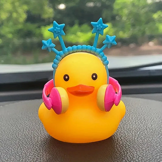 Car Duck Car Rubber Dashboard Decorations Ornament Yellow Duck with Mini Swim Ring Sun Cowboy Hat Necklace for Rubber Duck